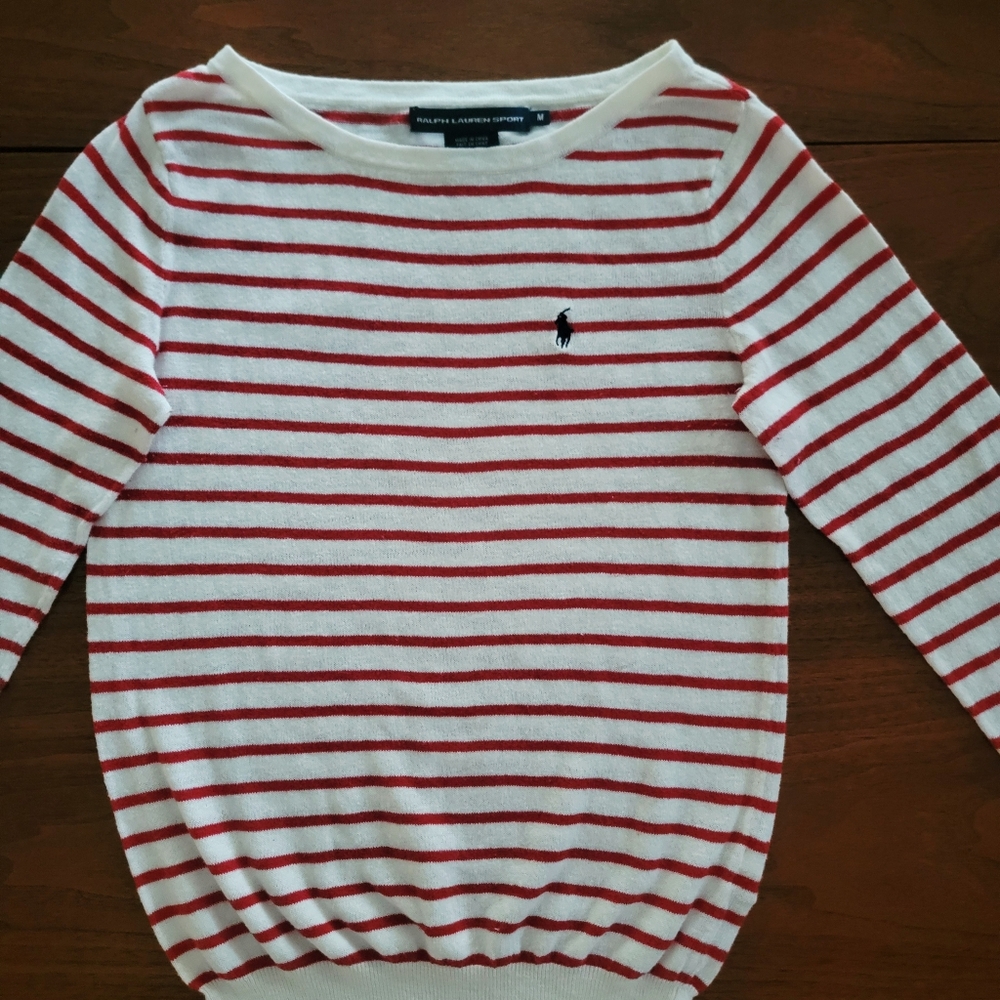 Ralph Lauren Sport/Red and White Striped Sweater/Blue Pony/Medium/Lightweight - Picture 8 of 8